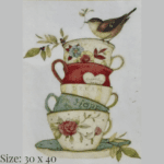 Diamond painting art - tea cups with a bird