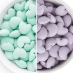 Heart silicone teething beads - mint & lilac colors