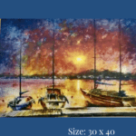 Diamond paining art - boats at night port