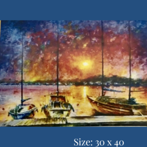 Diamond paining art - boats at night port