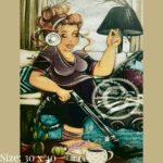 Diamond painting art - woman cleaning