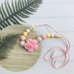 Silicone teething chain - pink rose