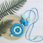 Teether chain-green and blue rings