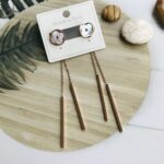 Rose Gold Stud Drop Earrings - White Flower