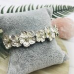 White Flowers Bracelet with Silver Lining and Rhinestones