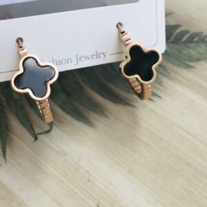 Rose Gold Black Clover Leaf Earrings 20