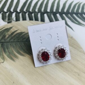 Ruby-red Rhinestone Oval Stud Earrings 12