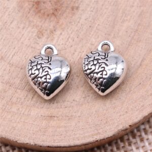 Silver Mini Etched Heart Pendants 6pcs