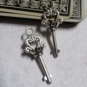 #3 Silver Key Pendant Charms 2pcs