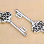 #5 Silver Key Pendant Charms 2pcs