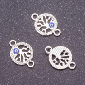 Silver Filigree Evil Eye Connector Charms 2pcs