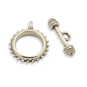 Silver Beaded Ring Toggle Clasps 2pcs