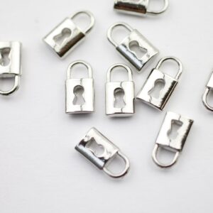 Silver Padlock Pendant Charms 6pcs