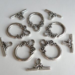 Silver Fancy Swirls Oval Toggle Clasps 3pcs