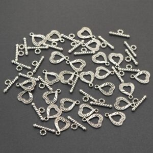 #1 Silver Beaded Hearts Toggle Clasps 4pcs