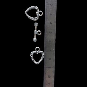 #3 Silver Beaded Hearts Toggle Clasps 3pcs