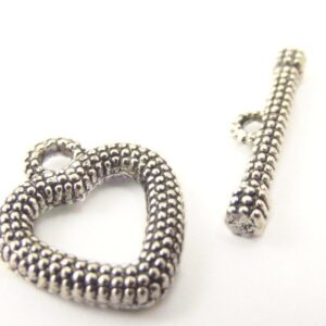 #2 Silver Beaded Hearts Toggle Clasps 3pcs