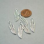 Silver Feather Pendant Charms 5pcs