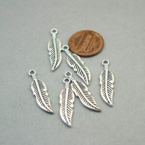 Silver Feather Pendant Charms 5pcs